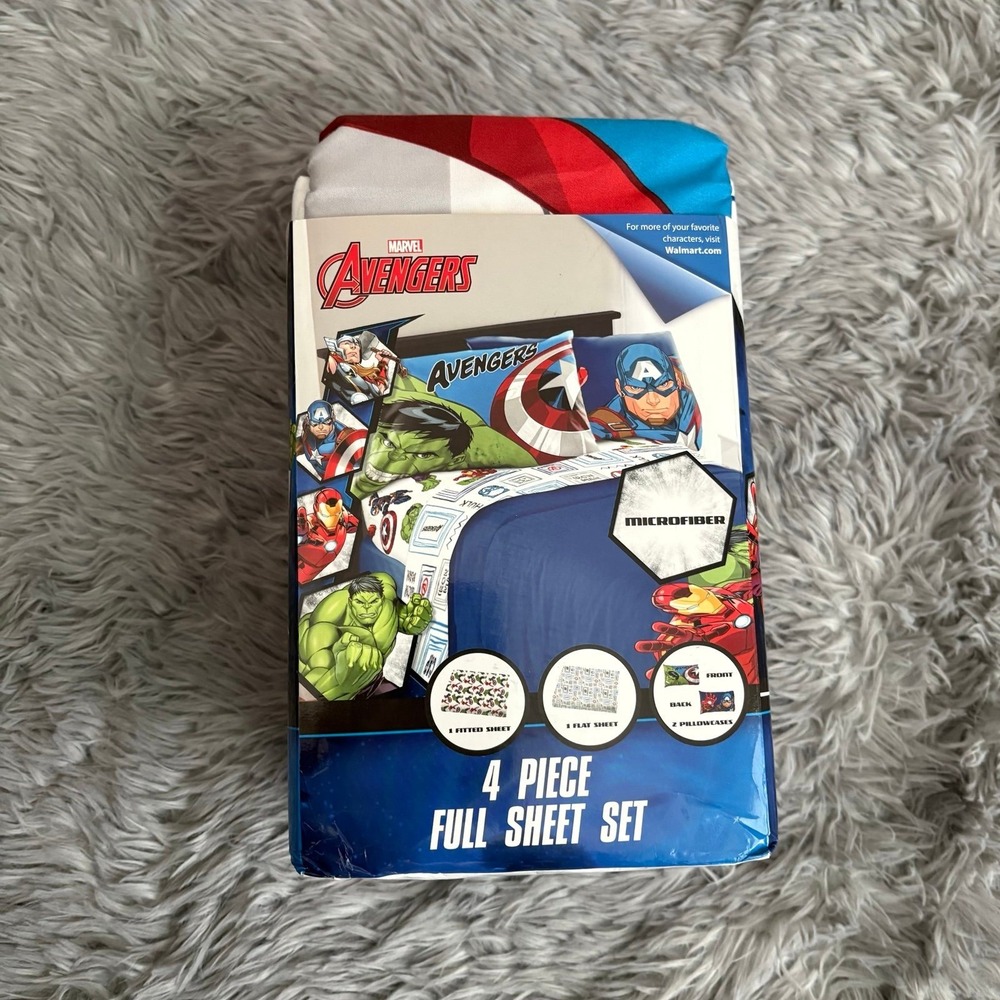 Avengers 4 Piece Full Bedding Sheet Set Super Hero's Kids Boys NEW‎